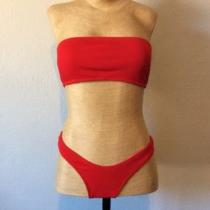 Zaful Swim Bandeau Ribbed High Cut Bikini, Sz 4